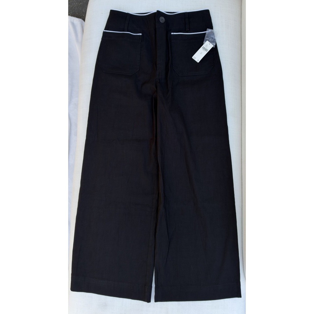 NWT Maeve Colette 29 High Rise Wide Leg Pants Magic Fabric Black White Piping